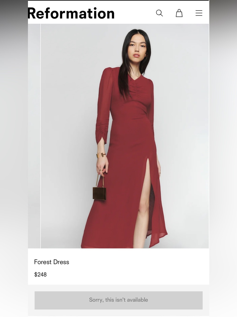 NWT Reformation Forest Dress in Chianti Size 4 Sold Out